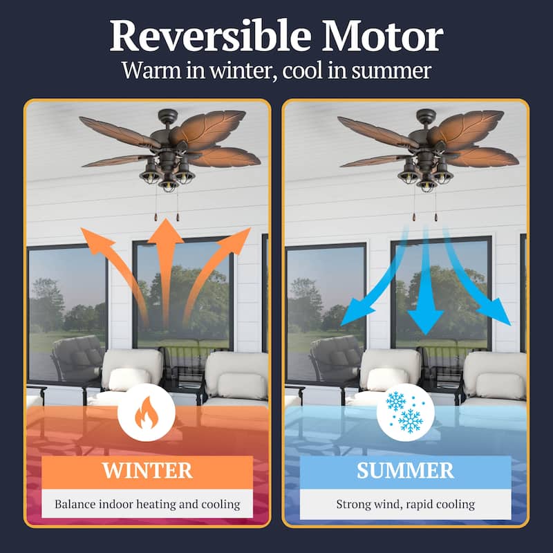 52" Prominence Home Ocean Crest Bronze Tropical Indoor/Outdoor Ceiling Fan with Light, Pull Chain