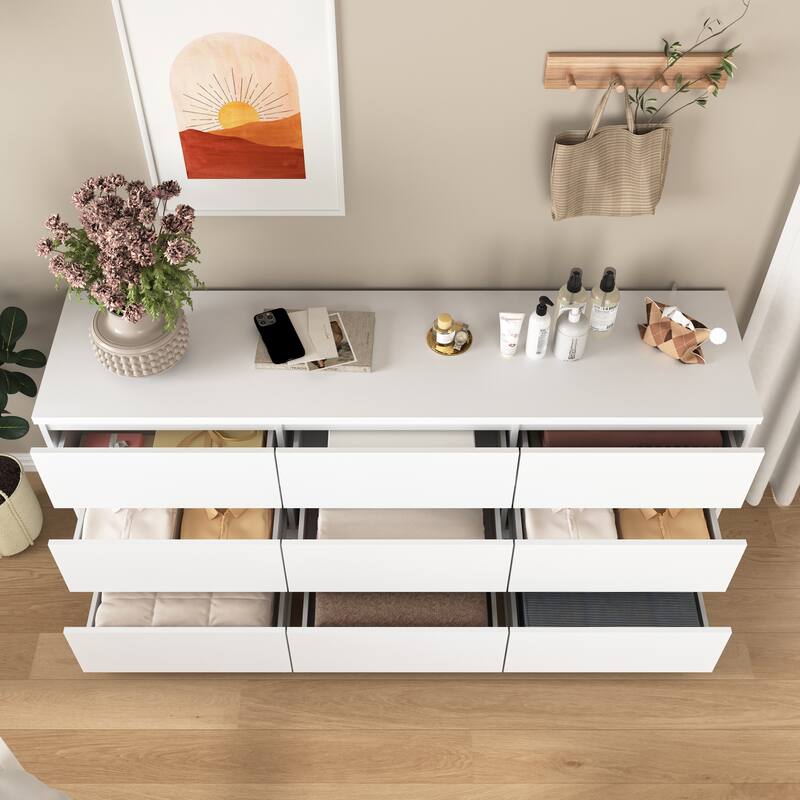 Modern 9-Drawer Dressing Table Storage Cabinet with Handle-Less, for Bedrooms, Living Rooms and Hallways