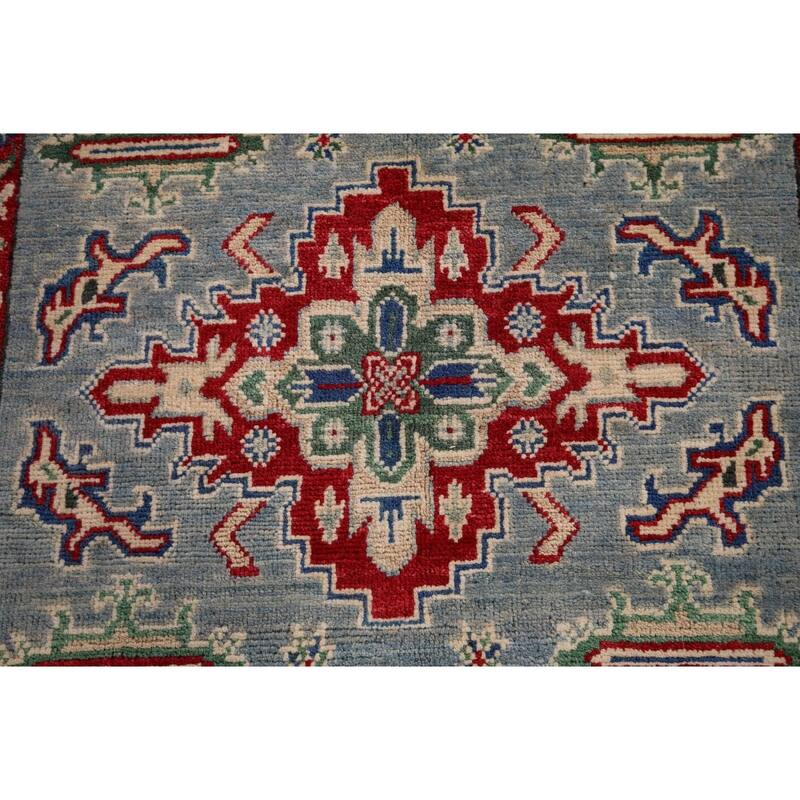 Light Blue Traditional Kazak Foyer Rug Hand-Knotted Wool Carpet - 3'3" x 4'11"