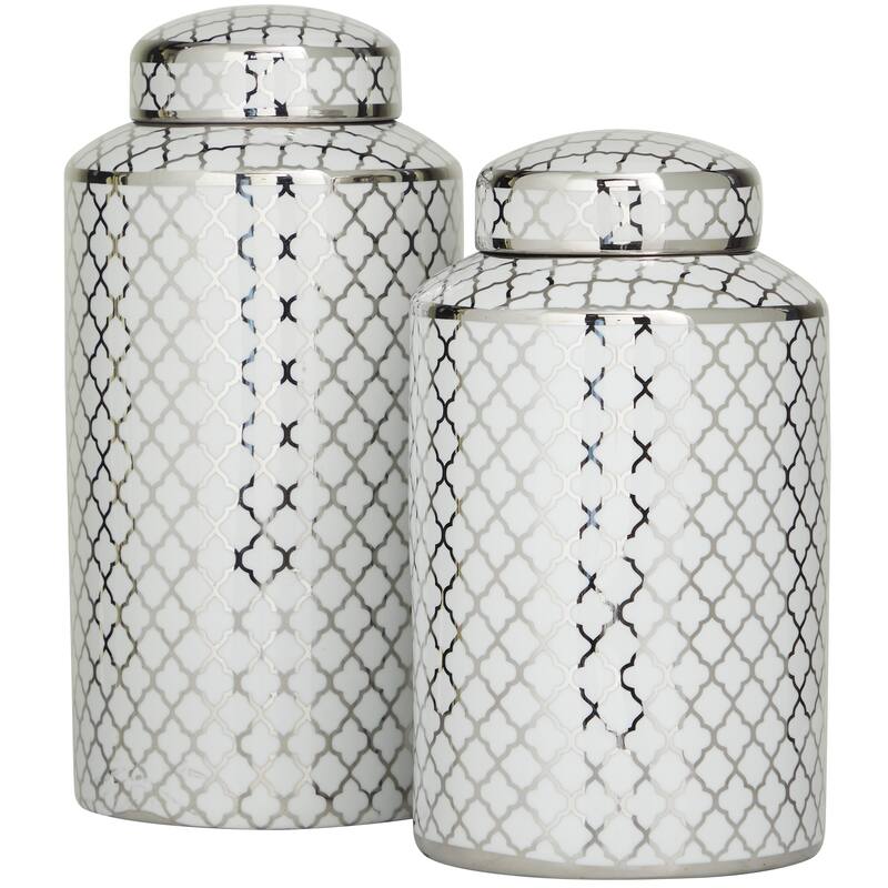 White, Black, Gold, Blue or Silver Ceramic Decorative Jars with Gold or Silver Accents (Set of 2)
