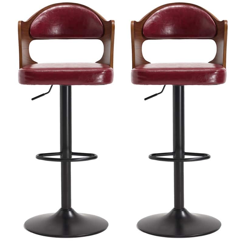 PU Leather Upholstered High-resilience Cushion 360° Swivel Adjustable Height Bar Stools with Footrest(set of 2)