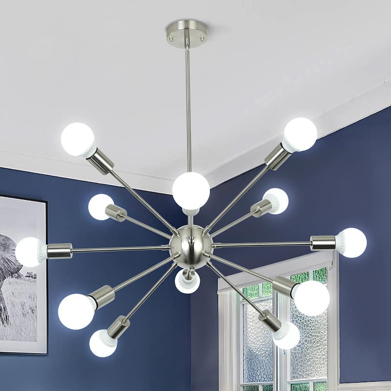 12-Light Sputnik Sphere Chandelier, Classic Semi Flush Mount Chandelier for Living Room Kitchen Island Dining Foyer - Nickel