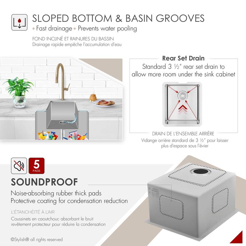 Stylish Undermount 16" Single-Bowl Stainless Steel Bar Sink S-309XG - 16" x 18" x 10"