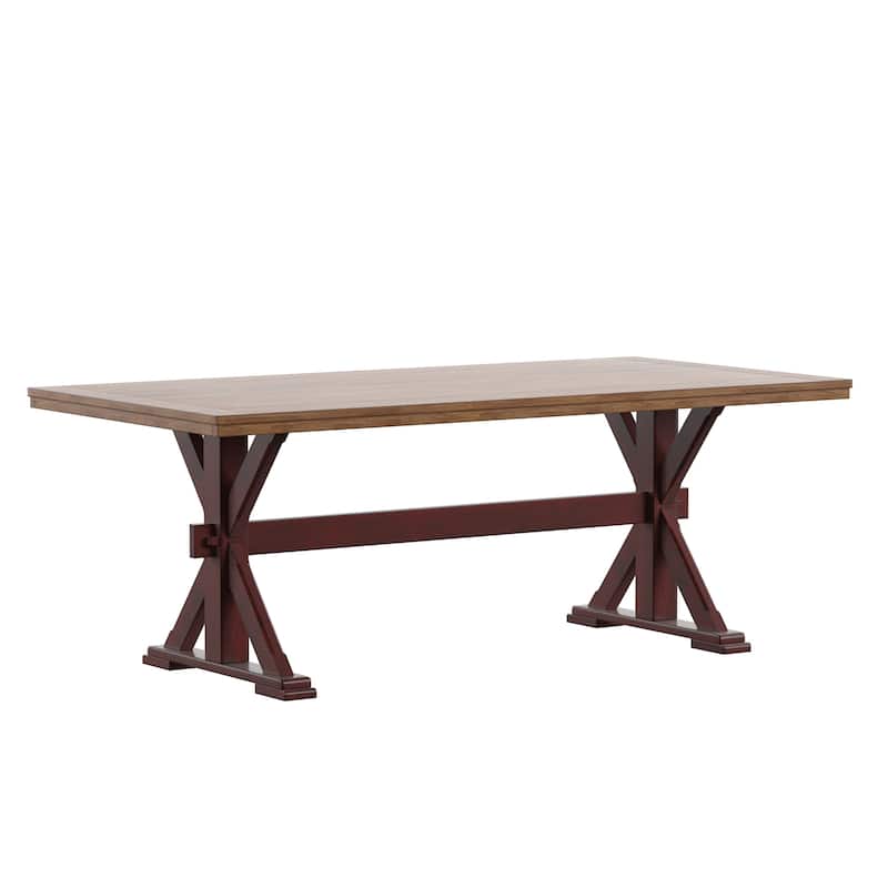 Eleanor 78-inch Oak Dining Table with X-base by iNSPIRE Q Classic - Oak Top with Berry Red Base