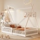 preview thumbnail 10 of 16, Twin Size Wood House Bed with Fence Floor Bed, Pink White