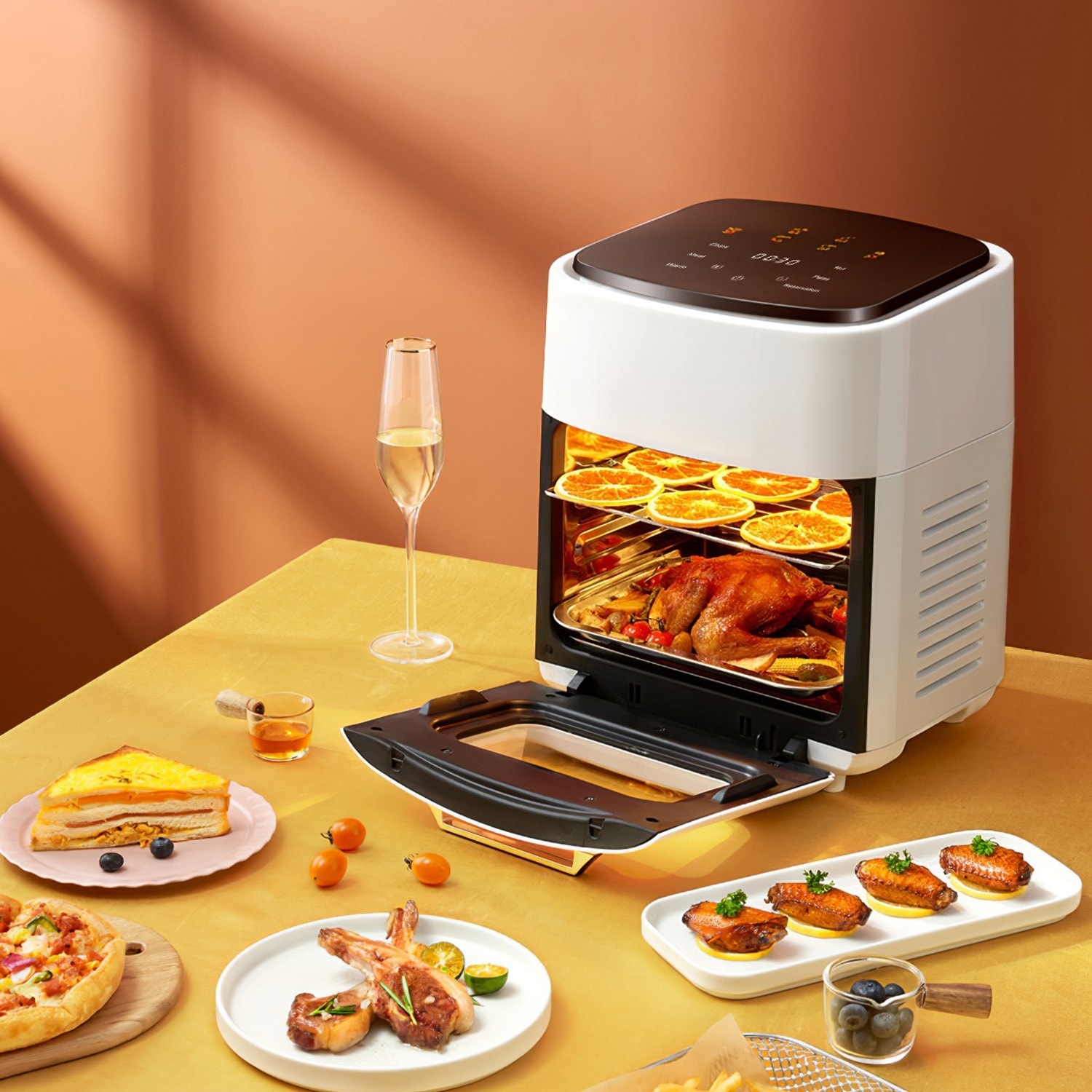 15.8QT Air Fryer with Touch Screen and Customized Temperature Time White