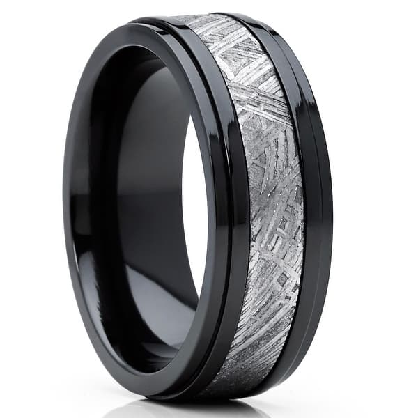 Shop Oliveti Black Zirconium And Real Muonionalusta Meteorite Inlay Wedding Band Ring 8mm Comfort Fit On Sale Overstock 21058624