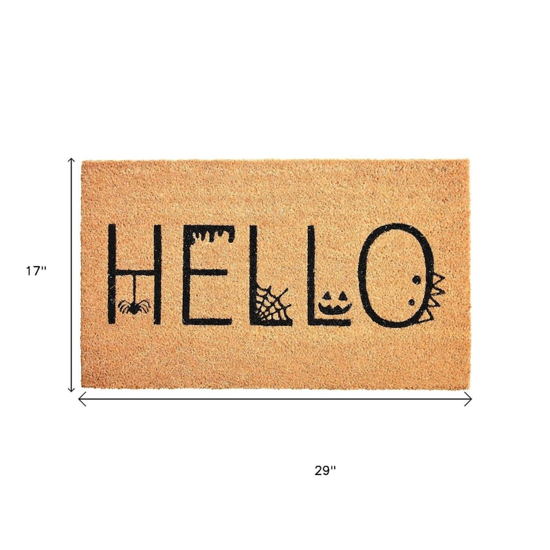 HomeRoots 17" X 29" Natural And Black Halloween Hello Outdoor Coir Door Mat - 17.00' X '29.00