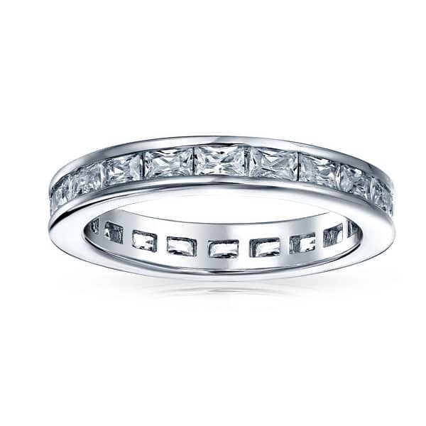 Silver Eternity Anniversary Ring Channel Set Sparkly Rhodium Finish 925 Hallmark