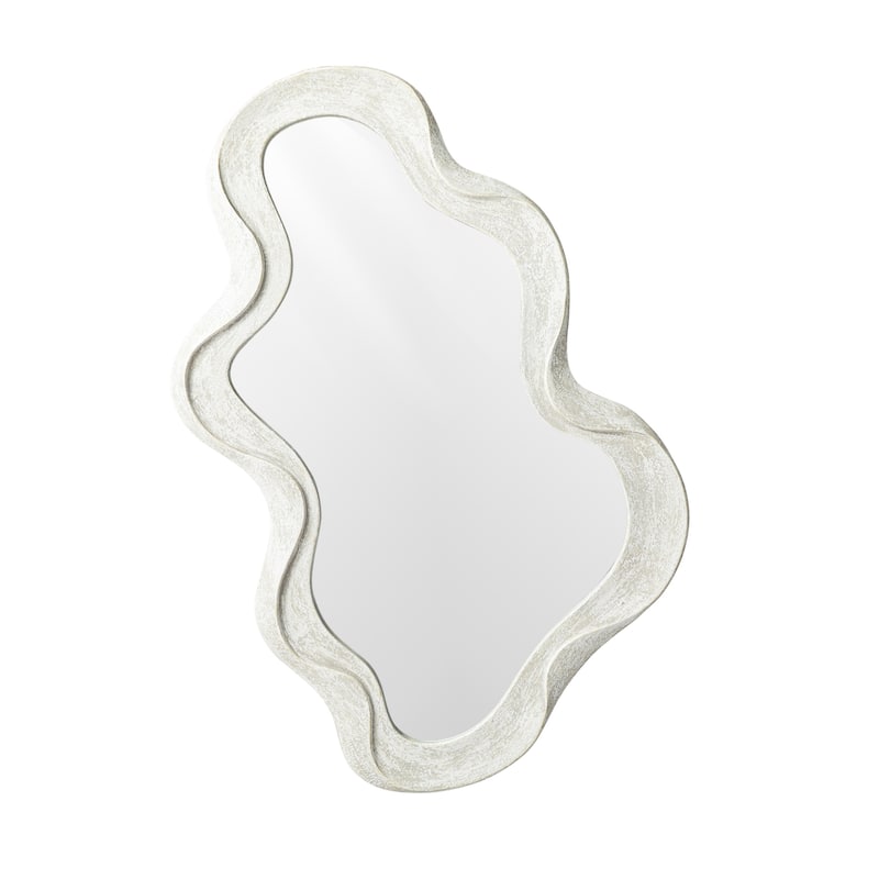 Glitzhome 31.75"H Washed White Fall Wood Frame Wavy Wall Mounted Mirror - 31.75"H x 19.75"L