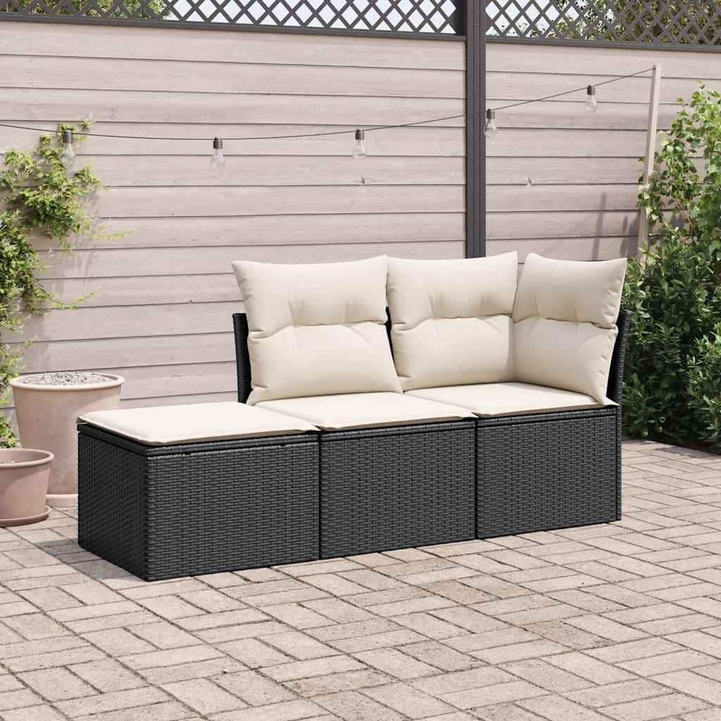 vidaXL Patio Sofa Set with Cushions Outdoor Furniture 3 Piece Poly Rattan - 21.7 x 21.7 x 14.6