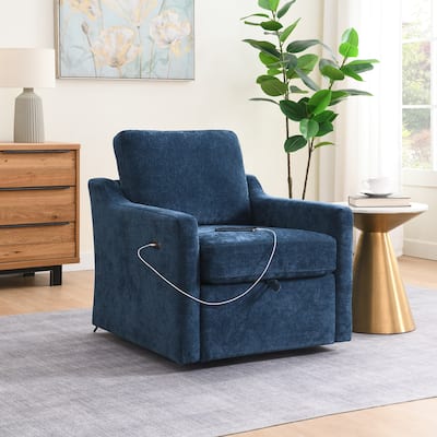 Swivel Arm Chair with Soft Chenille Fabric, Comfy Accent Chair With USB+TYPE-C charging and book pocket, 1 PC