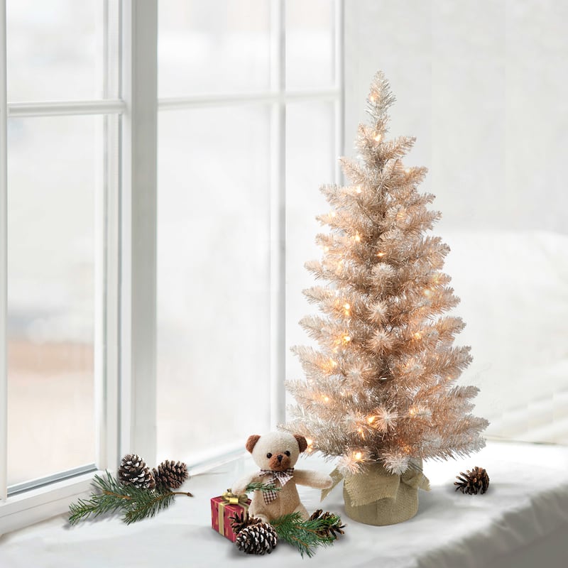 Puleo International 3 ft. Pre-lit Rose Gold Artificial Christmas Tree - 3 Foot
