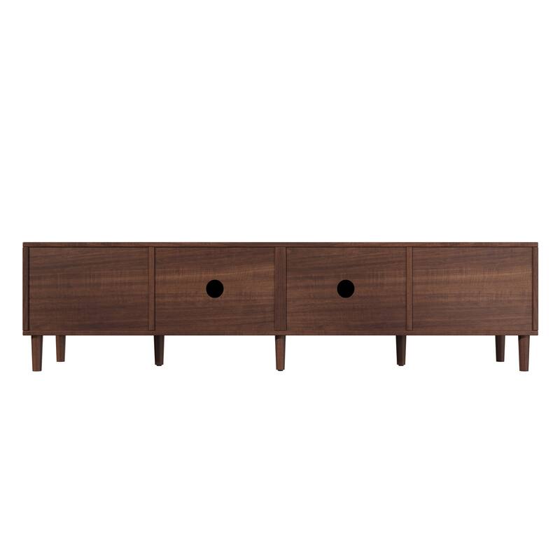 78.7" Dark Brown Rattan TV Stand with Storage, Entertainment Center with Drawers, 2 Cabinets, Wood Media Storage Cabinet