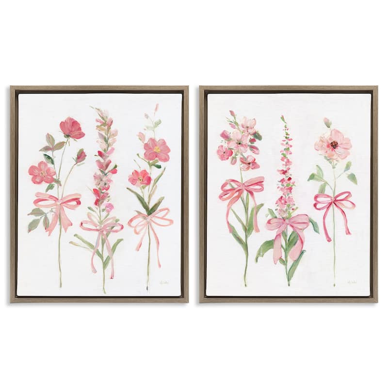 Stupell Soft Fresh Pastel Sprigs Framed Floater Canvas Wall Art Design By Sally Swatland (Set of 2) - 25 x 31 - Brown