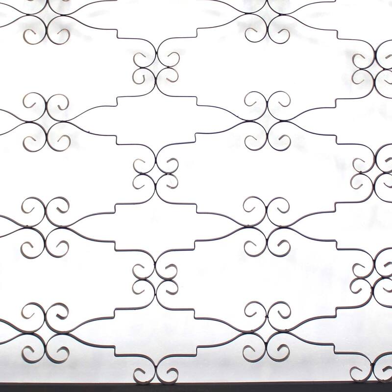 Rectangular Metal Frame Wall Decor with Curved Design Accents, Black