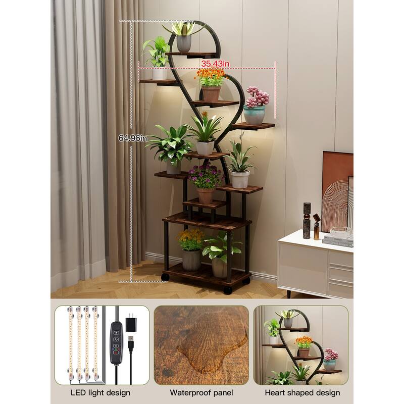 Plant Stand with Grow Lights, Tiered Indoor Plant Shelf, Metal Plant Flower Holder Stand, S-Shaped Plant Rack for Home, Patio