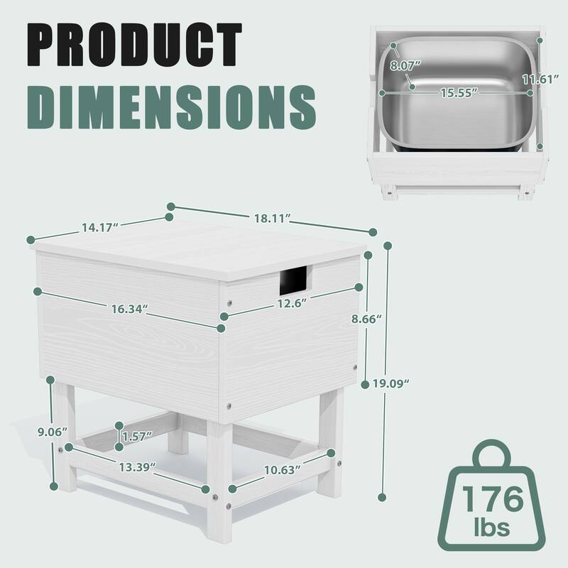 Outdoor Patio Weather Resistant HDPE Coffee & Side Table, Build-in Stainless Steel Cooler Bucket