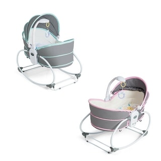 5-in-1 Baby Rocking Bassinet,Adjustable and Detachable Canopy with Music and Toys,Rocking Infant Crib Sleeping Chair for Travel Blue
