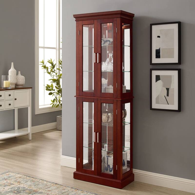 Curio Cabinet Lighted Curio Diapaly Cabinet with Adjustable Shelves and Mirrored Back Panel, Tempered Glass Doors