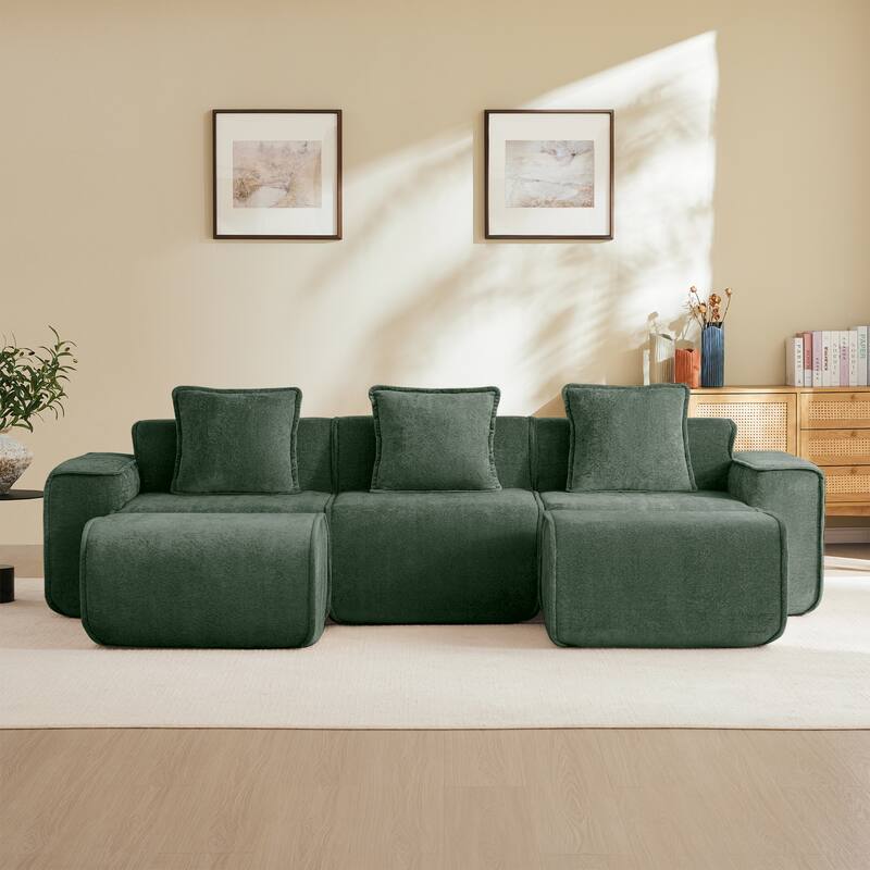GDFStudio - Streamlined Velvet 3-Seater 108.66" U-Shaped Modular Boneless Sofa with 2 Ottomans