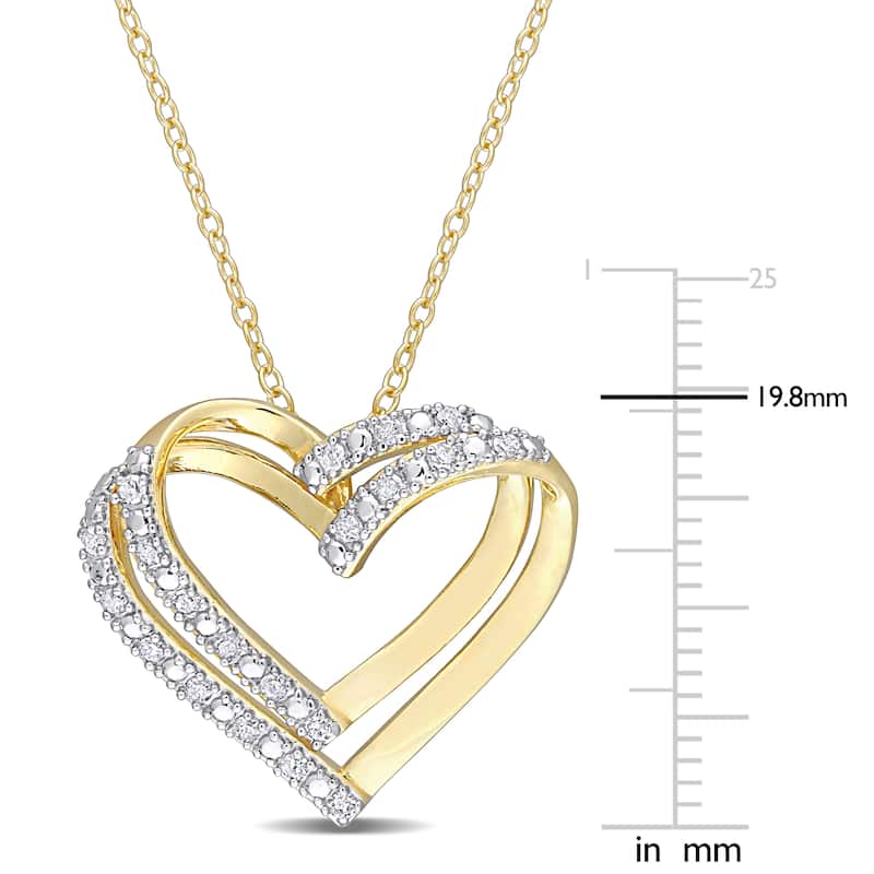 Miadora Yellow Plated Sterling Silver 1/5ct TDW Diamond Open Double Heart Necklace