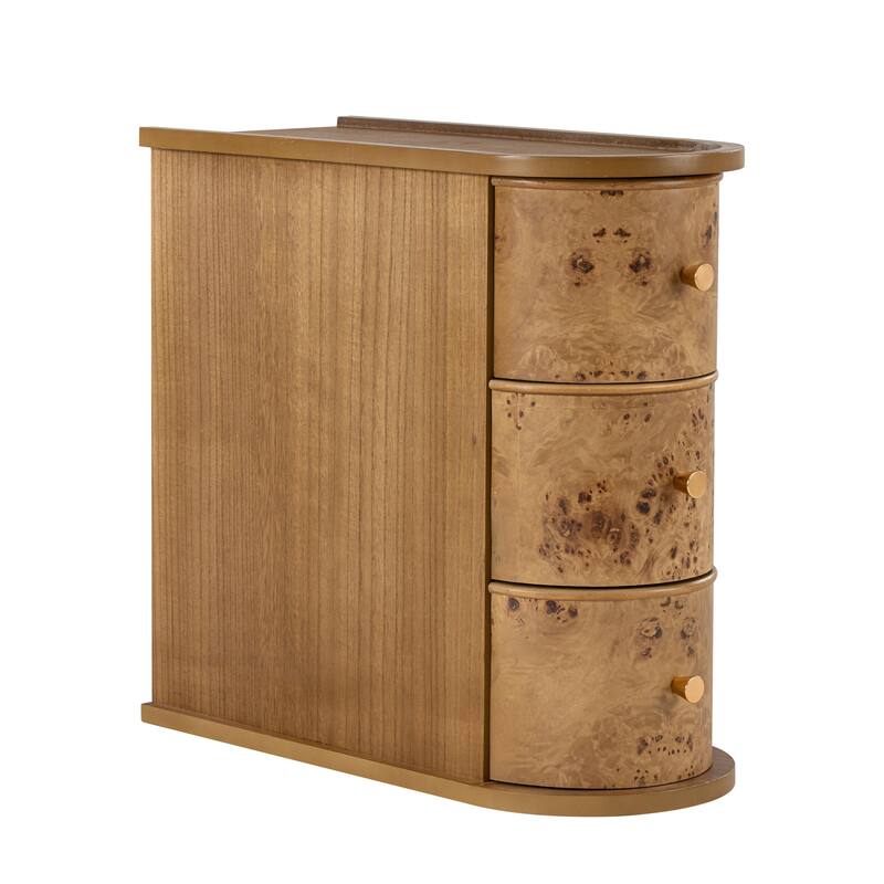 COZAYH 3-Drawer Wood Farmhouse End Table with Burl Finish, Narrow Rustic Sofa Side Tables, Bedside Table with Back Storage Space