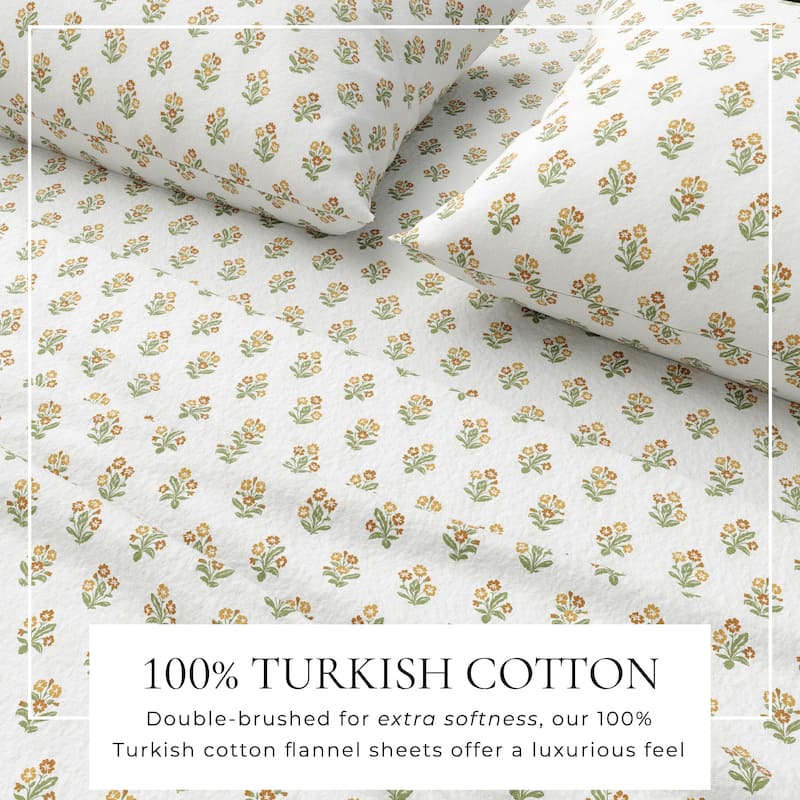 Linery & Co. Ultra-Soft Turkish Cotton Flannel Winter Floral Print Sheet Set