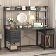 preview thumbnail 1 of 5, Gaming Desk with Hutch and Drawers, Office Computer Desk with Charge Station and LED Light 55'' - Grey Oak