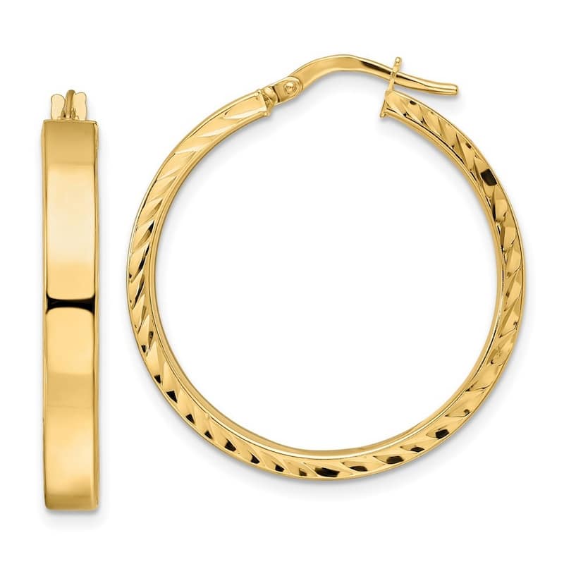 Curata 14k Yellow Gold Polished Diamond cut Rimmed Hoop Earrings 29x4mm