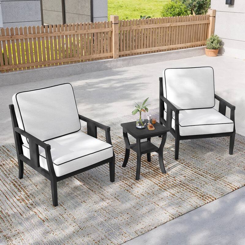 3-Piece Solid Teak Outdoor Patio Furniture Set Armchairs & Storage Table
