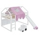 preview thumbnail 13 of 16, Full Size Wooden Loft Bed House-shaped Frame with a Tent, Natural+Beige