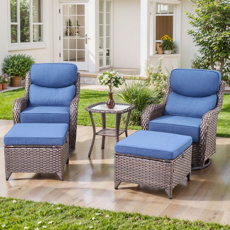 Gymojoy 5-Piece Patio Swivel Glider Chair Ottoman Set with Side Table, 6-Inch Ultra-Plush Cushions