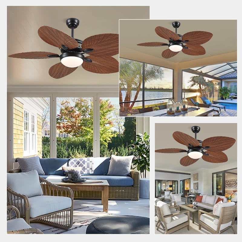 44"/52" Palm Leaf Tropical Ceiling Fan with Light,Indoor and Outdoor Ceiling Fan,Waterproof