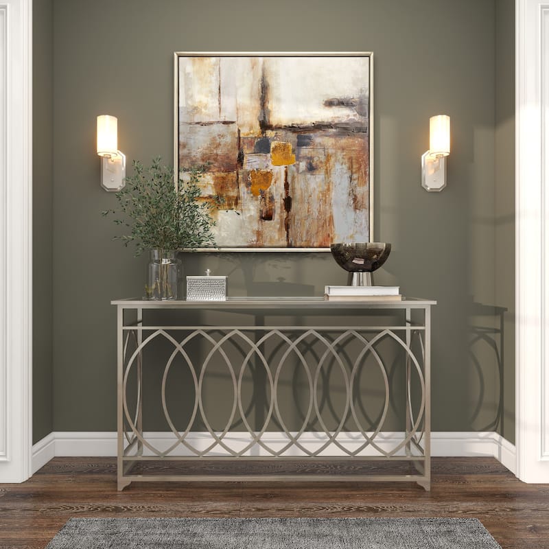 Brown Canvas Abstract Living Room Framed Wall Art with Silver Frame