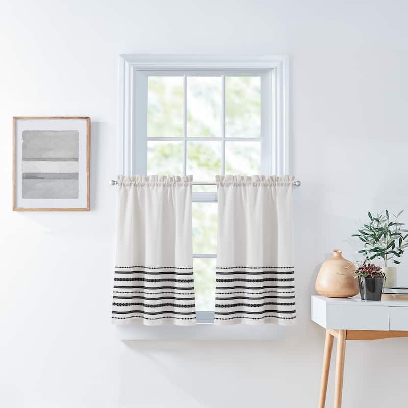 Curtainworks Global Woven Stripe 3-Piece Valance And Tiers Set