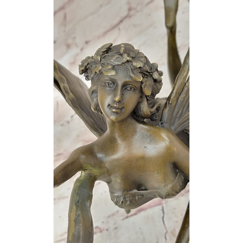 Flying Fairy Winged Angel Bronze Art Deco Statue Sculpture Signed Original 17 Inches X 10 Inches