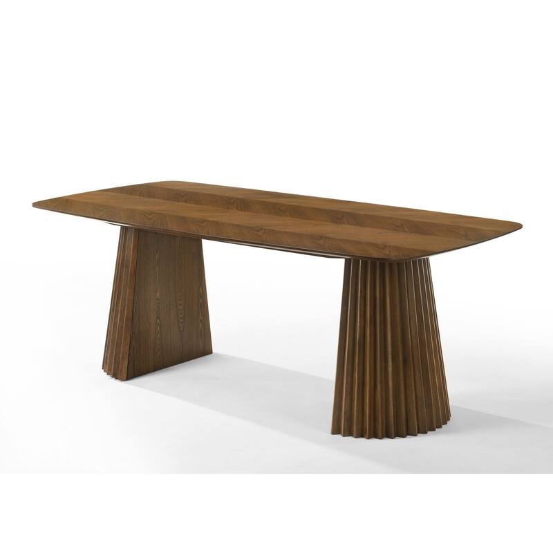 Modrest Sacks Mid-Century Modern Green Fabric & Herringbone Walnut Dining Set