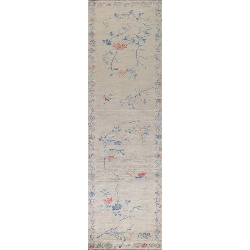 Vegetable Dye Art Deco Oriental Runner Rug Wool Hand-knotted Carpet - 2'10" x 11'7"