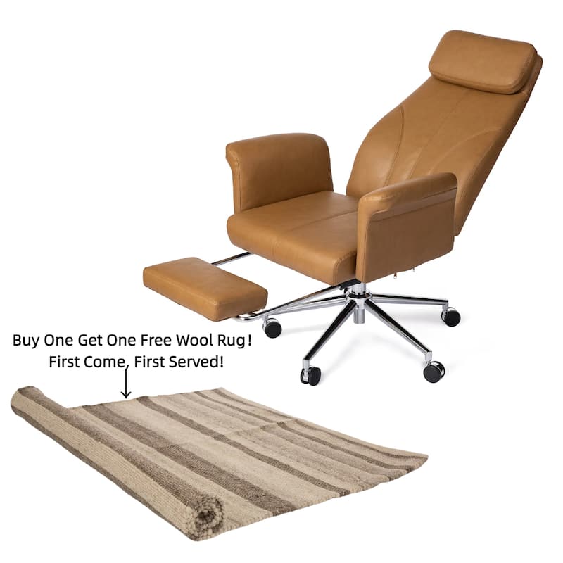 Glitzhome 49"H Modern Adjustable Swivel High Back Ergonomic Office Chair with Armrest and Extendable Footrest - Camel with a 5ft Rug