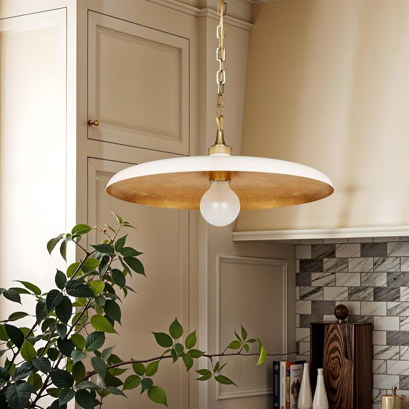 Natalia Modern Pendant Light - Metal & Gold, Ivory White Dome Light Fixture For Modern, Scandinavian, Minimalist Room Decor