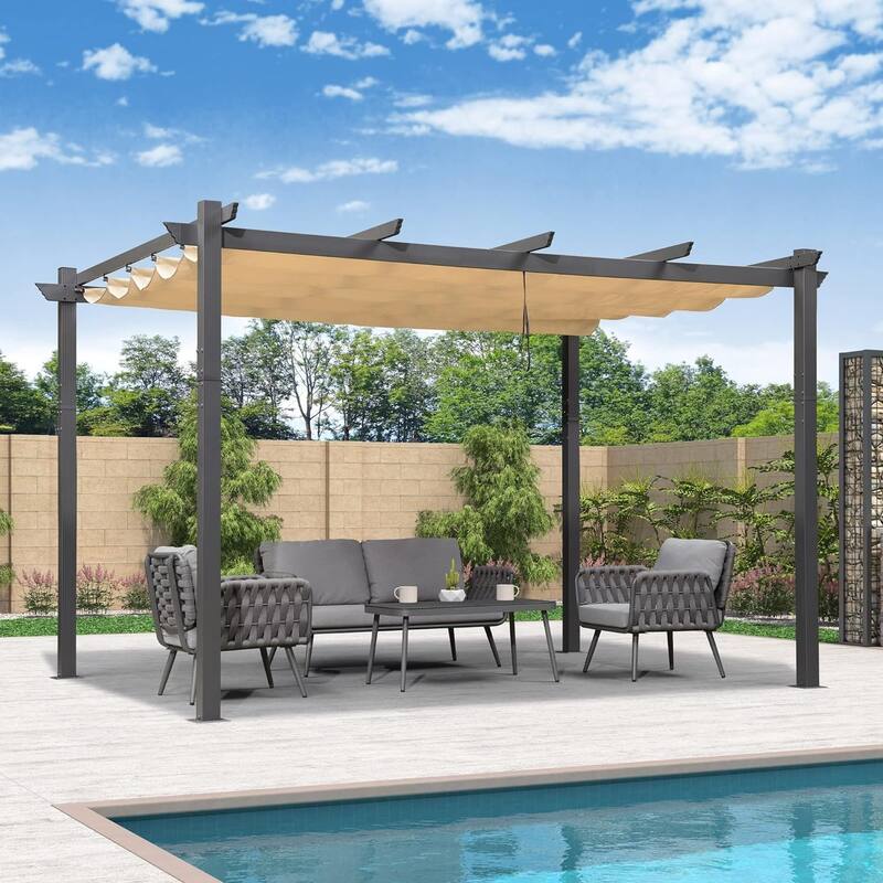 PURPLE LEAF Gazebo Outdoor Retractable Modern Yard Metal Grape Trellis Pergola with Canopy.