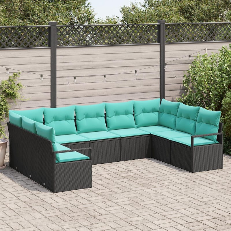 vidaXL 10 Piece Garden Sofa Set with Cushions - 113.8×69.7×27.2 - Black