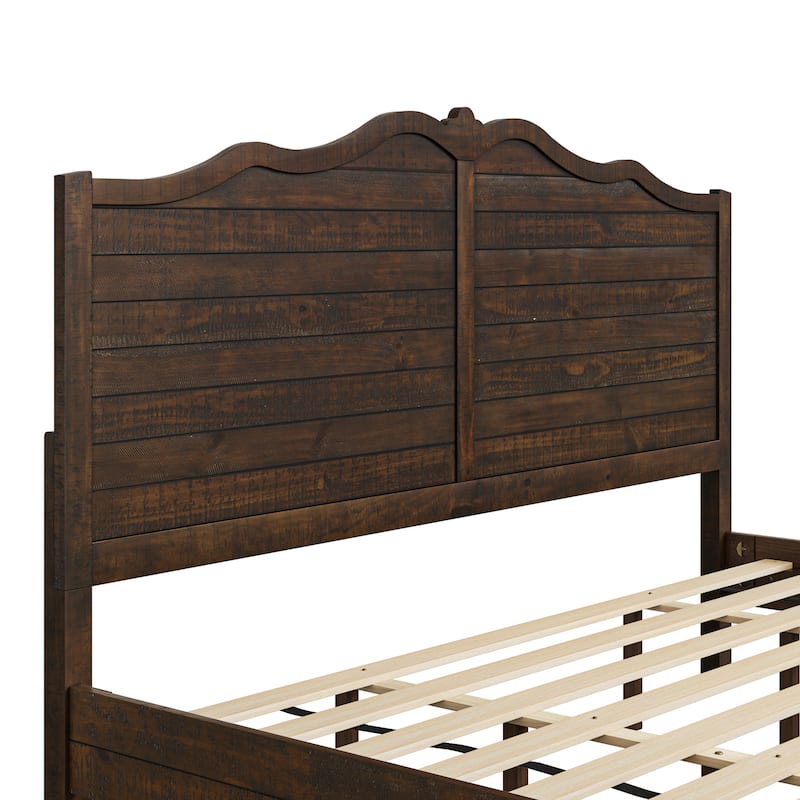 Traditional Solid Wood Bed Frame with Queen/King Size Platform Bed with Headboard for Bedroom
