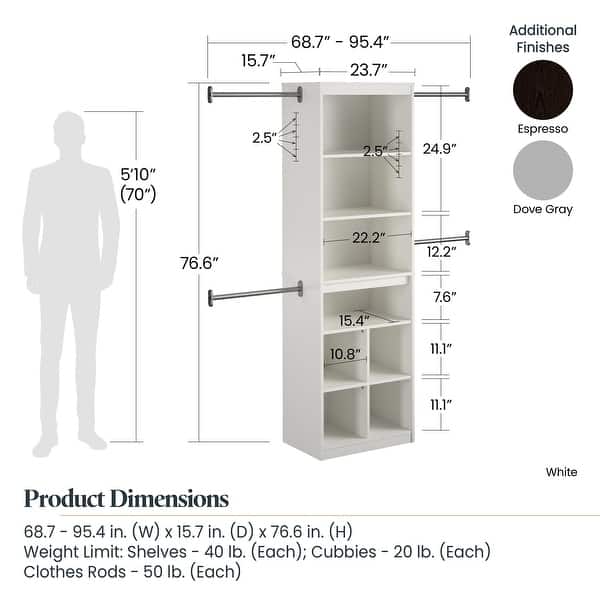 dimension image slide 2 of 4, Systembuild Evolution Rochon Closet Storage System