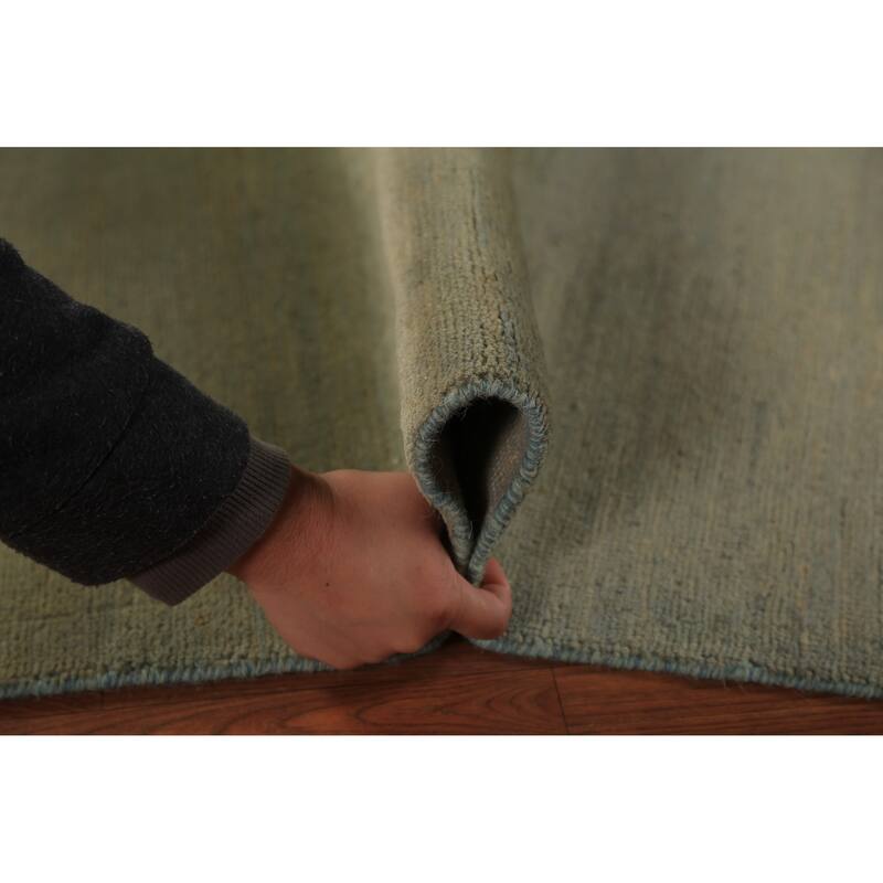 Green Gabbeh Modern Runner Rug Hand-Knotted Wool Carpet - 2'9" x 9'8"