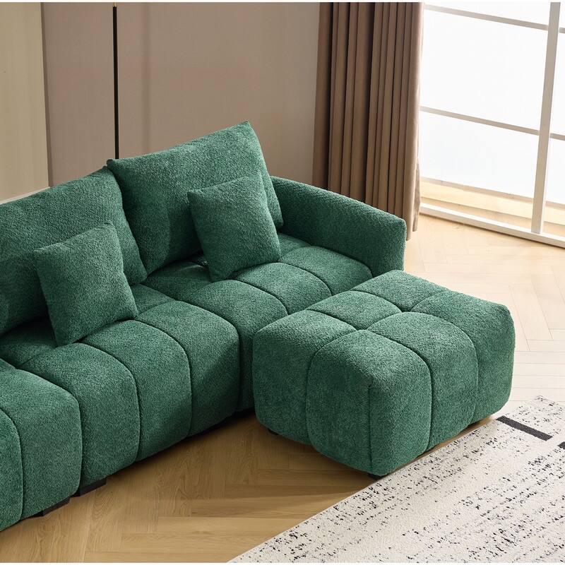 American Tufed Boucle Sofa with Ottoman - 3 Seat 1 Ottoman