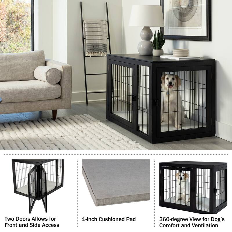 PETMAKER Furniture-Style Dog Crate with Double Doors and Cushion
