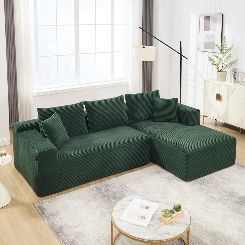Roomfitters Modular Sectional Sofa L-Shape Cloud Couch with Oversized Right Facing Chaise, Memory Foam 2-Seat Sofa - Green