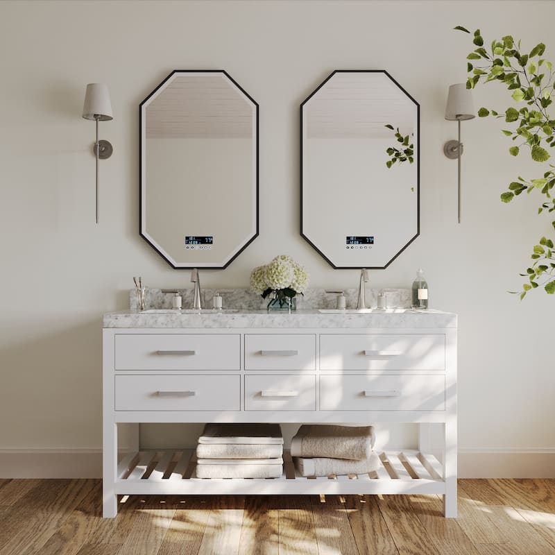 Ancerre Designs Elizabeth Bathroom Vanity Set - 60"W x 22"D x 34.5"H - Brushed Nickel Finish - White